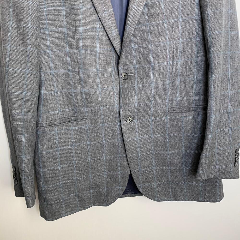 Barneys New York Loro Piana Plaid Grey Blue Wool Mens Blazer Size 40 - Picture 10 of 16